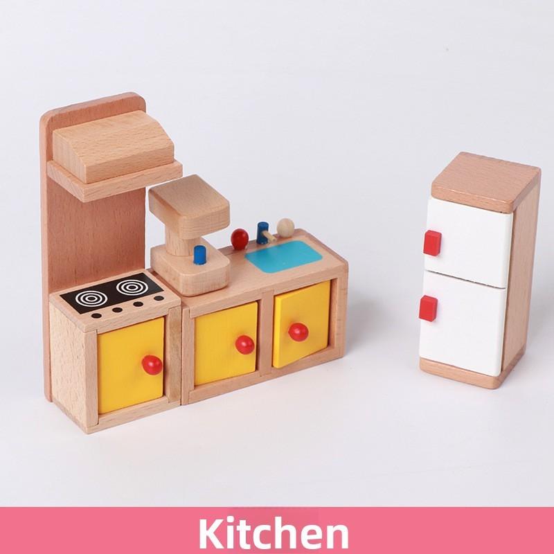 Simulering Mini Tre Soverom Kjøkken Stue Barn Scenesett Leke