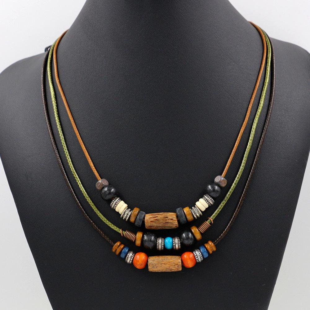 Bohemian Multi-Layer Wooden Bead Necklace: Versatile Ethnic Style Choker