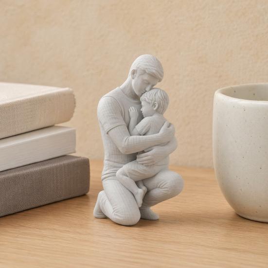 3D-gedruckte Skulptur-Figuren von Vater und Sohn, die sich umarmen, Matt-weiße Heim-Tischdekoration, Sentimentales Geschenk für Papa vom Sohn zum Vatertag,