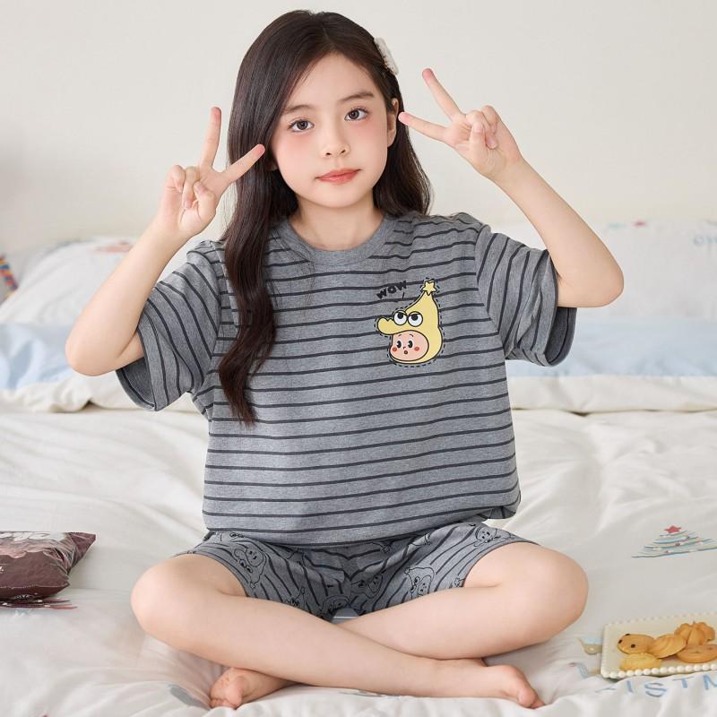 Girls Cotton Pajama Set Short Sleeve Cartoon Print Sleepwear Kids 8 Years