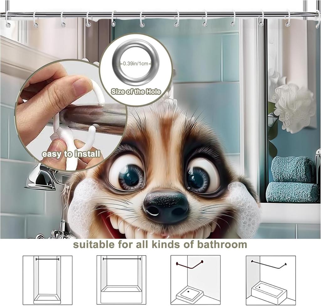 Lustiger Erdmännchen-Duschvorhang Niedliches Tier Lustig Interessant Tierwelt Haus Badezimmer Dekor Haken