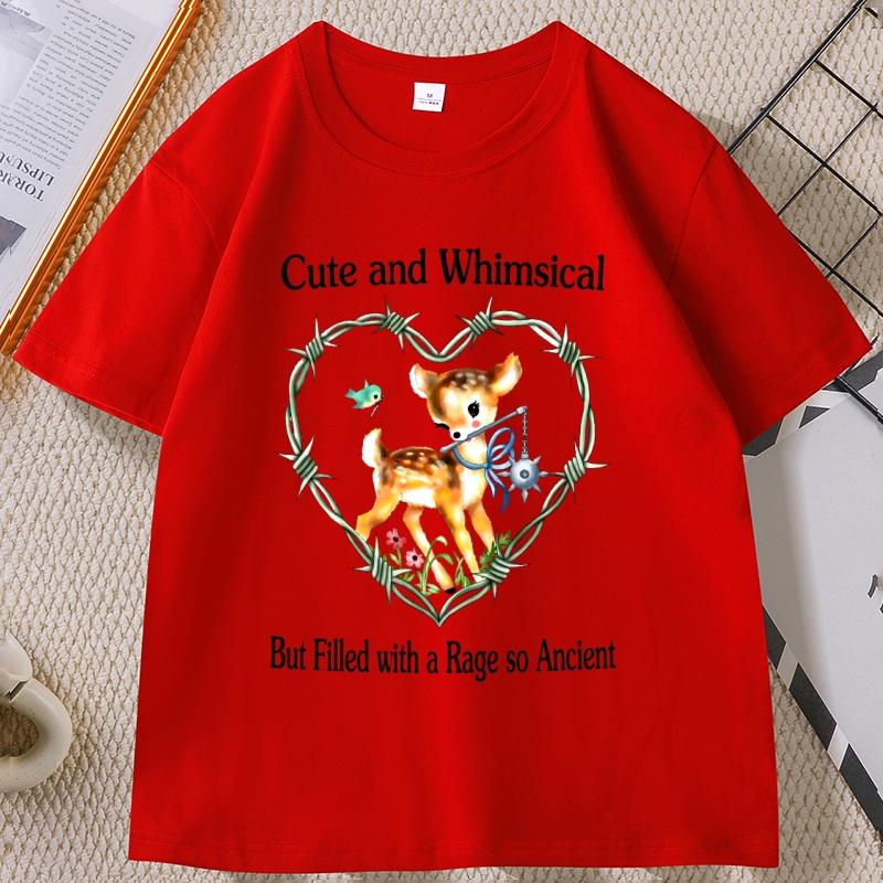

Cute and Whimsical Deer Tshirt Cotton Short Sleeve Tshirt Summer Roun Dneck Base T Shirt for Unisex Women Comfortable Clothing S