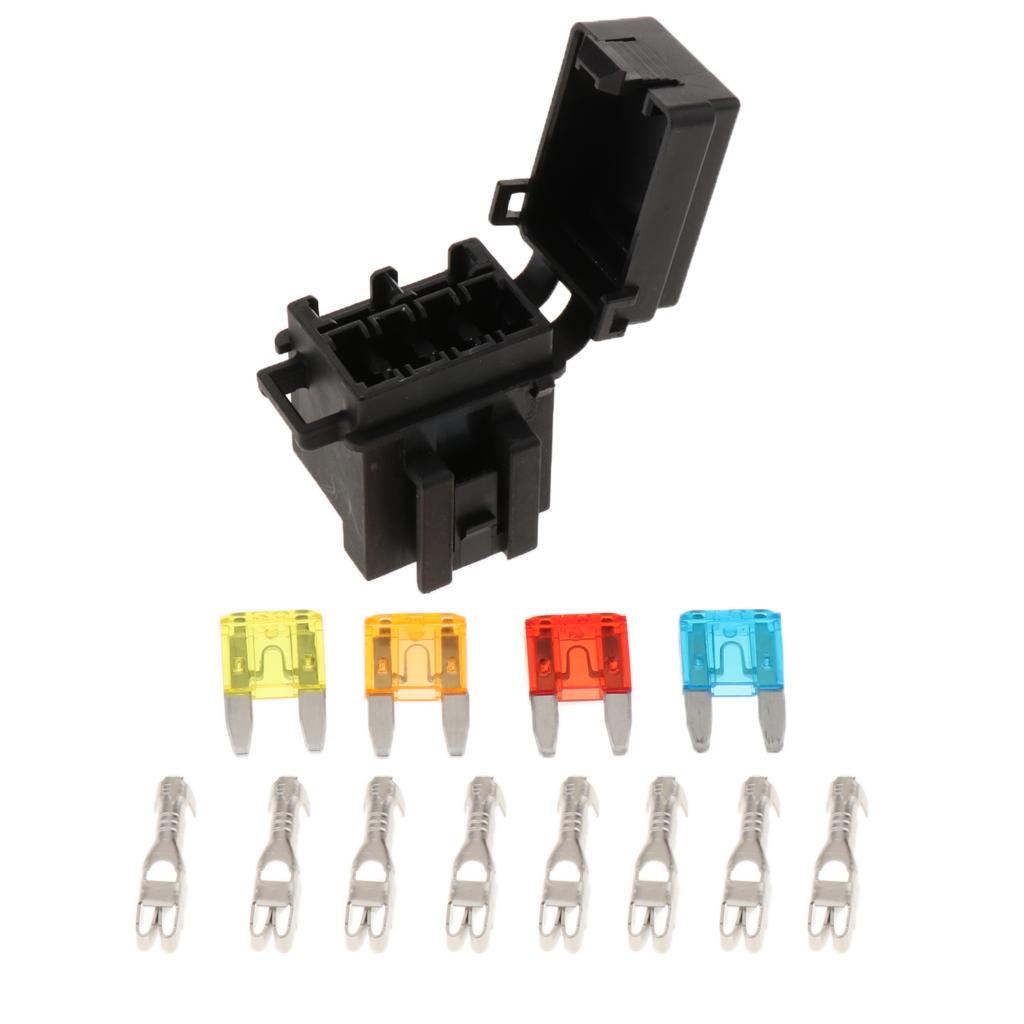 Universal 4 Way Blade Fuse Holder Box With Spade Terminals And Fuse For Truck, RV, Boat, Trailer