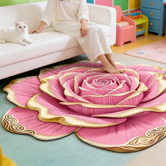 Floral Plush Floor Mat 3D Visual Flower Shaped Bath Mat Non-Slip Absorbent Floor Rugs for Bedroom Kitchen Bathroom Sofa Coffee Table
