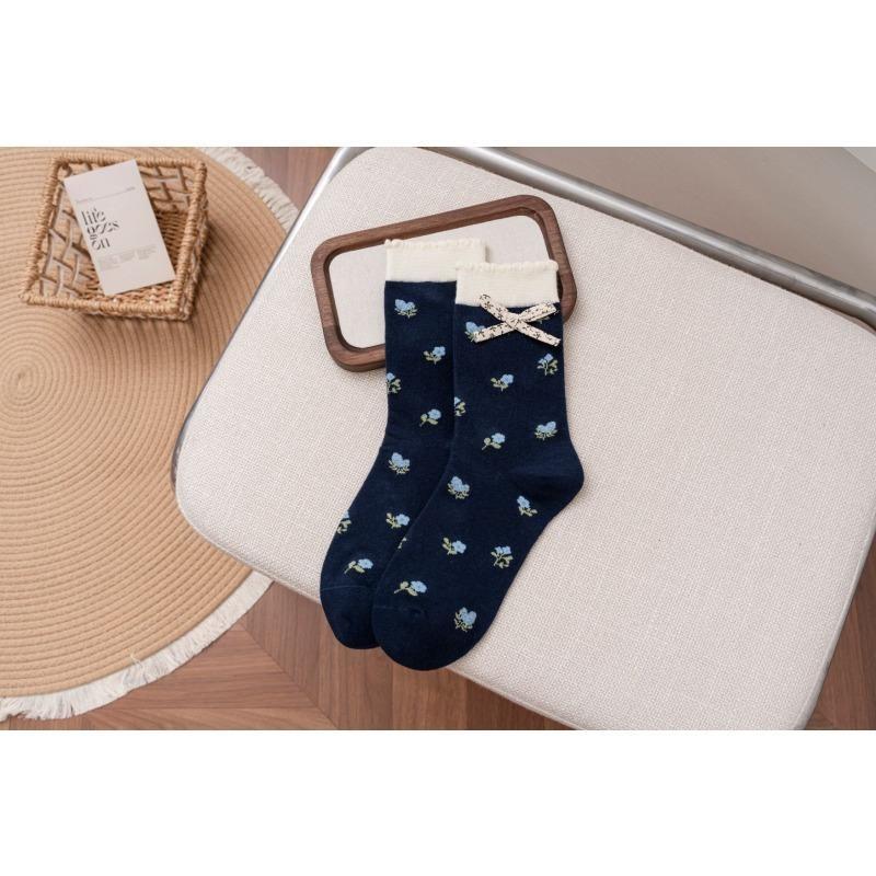 

Женские весенне-осенние растения и цветы кружево в носках-гольфах с цилиндрическим переплетением 1 pair синий