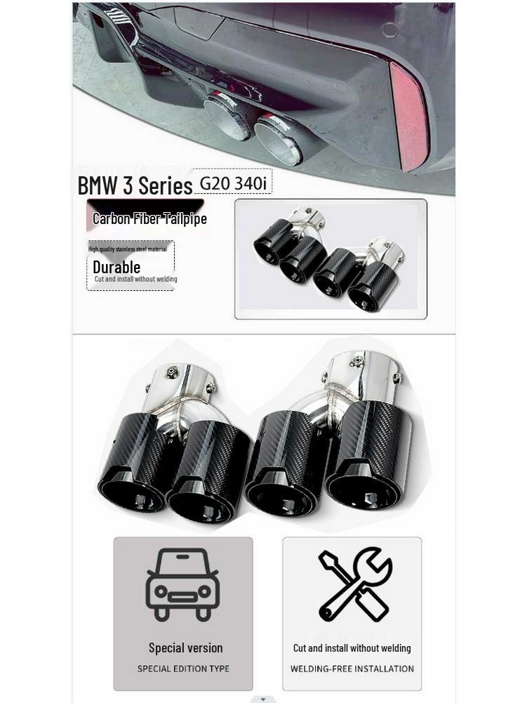 New 3-Series G28/G20 320/325/330 Carbon Fiber Stainless Steel Black Quad Exhaust Tailpipe