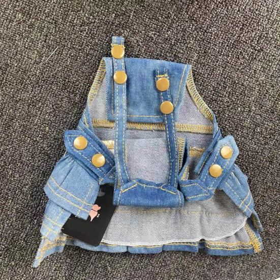 Pet Denim Jumpsuit Solid Color Cosplay Anti-fade Pet Jean Overalls Strap Dress Clothes for Teddy