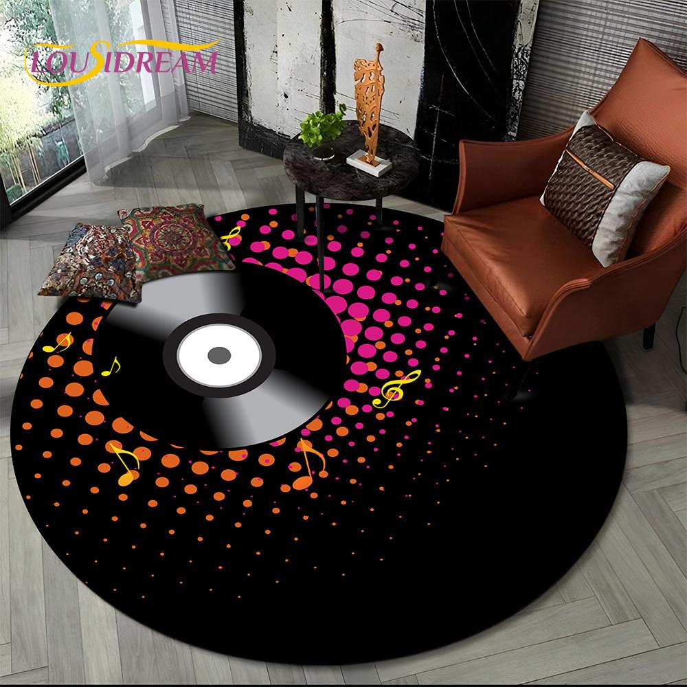 3D Vinyl Record Music DJ Screen Tape HD Round Area Rug,Carpet Rug for Living Room Bedroom Sofa Playroom Decor,Non-slip Floor Mat
