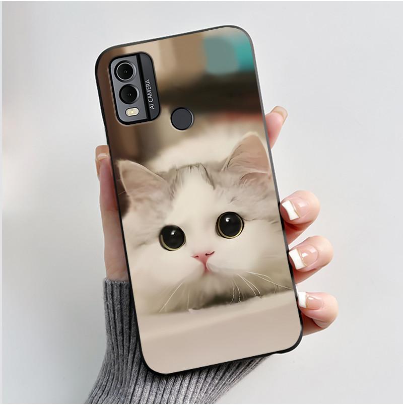 Coque Pour Nokia C22 Étui Pour Nokia C32 Coque de Téléphone Arrière Silicone Souple Noir TPU Esthétique Mignon Chat Astronaute Coque Bumper