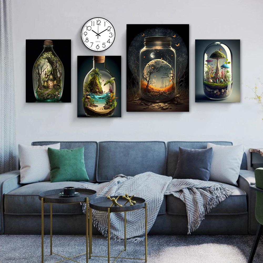 In Bottle Castle Forest Beach Hot Air Balloon Canvas Printings Posters and Prints Wall Art Pictures for Living Room Home Decor