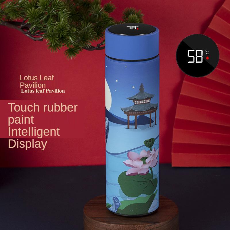 Termoláhev hrnek v čínském stylu s chytrým ukazatelem teploty, přenosná, s udržením tepla, vakuová termoska na hrnky 500 ml