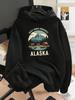 1pc Fashion Women's Autumn/Winter Warm Hooded Sweatshirt Elegant and Beautiful Y2K Style with Mountain Forest Lake and Cabin ALASK