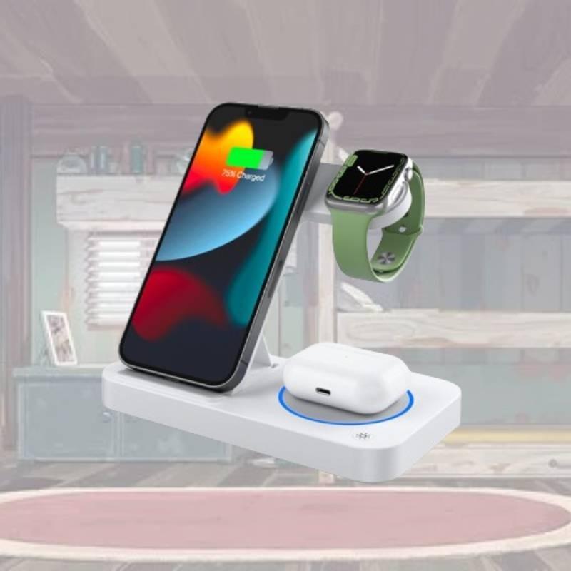New Foldable Four-in-one Wireless Charger For Apple Watch Earphones And Phone Fast Charging 25w Power Output