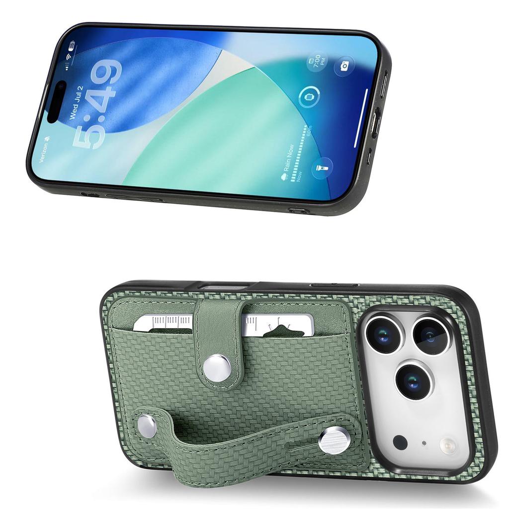 For iPhone 17 Pro Case Carbon Fiber Texture Leather Phone Back Cover with Card Holder