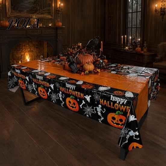 Spooky Tablecloth Happy Halloween Disposable Tablecloth, Pumpkin Ghost Skeleton Waterproof Festive Table Cover for Kitchen Dining Room, Party Supplies