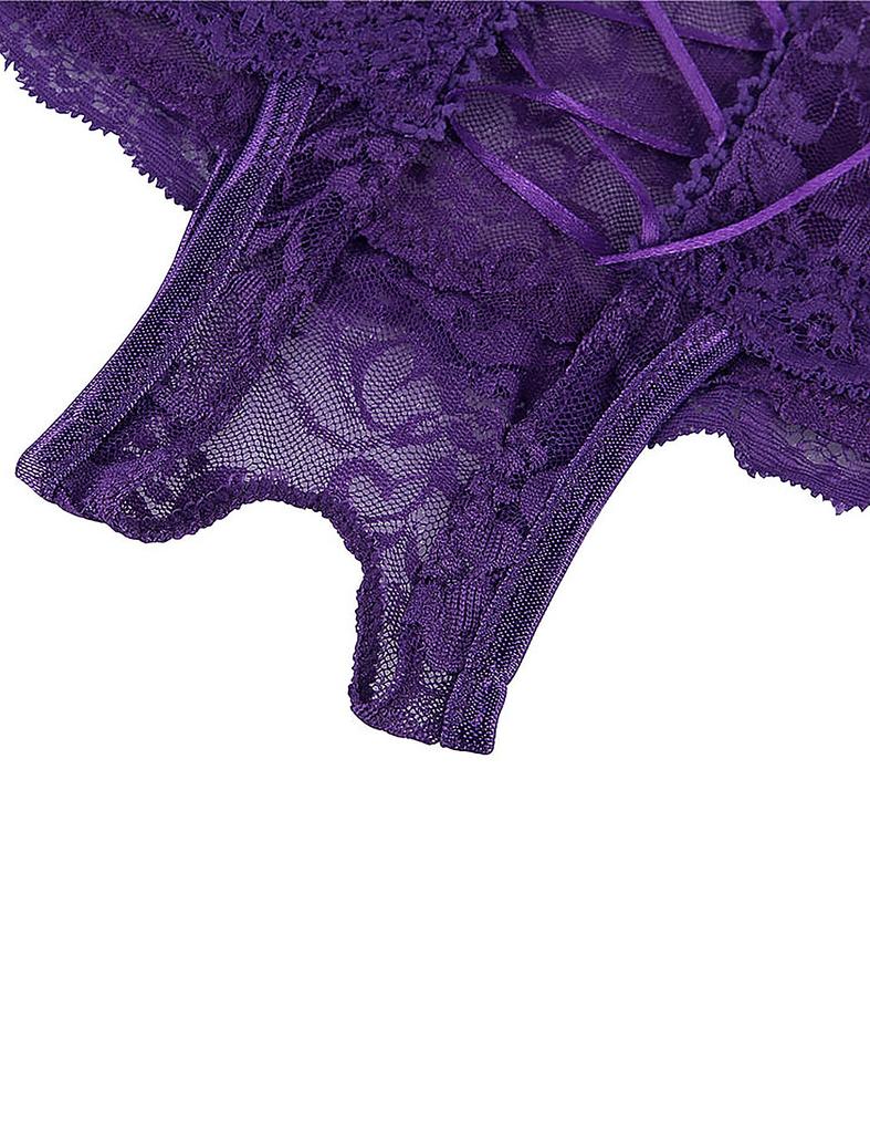 OhyeahLady Sexy Open Crotch Plus Sizes Sexy Lace Black Panties, [M/XL/3XL/5XL], See-Through Panties, Underwear, (Purple, M)