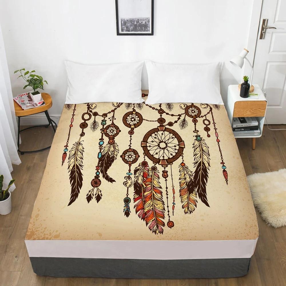 Customize Fitted Sheets Mattress Cover With Elastic Band 3D Bedsheet Linens 90x200 150x200 Bed Sheet Bedding Bohemia