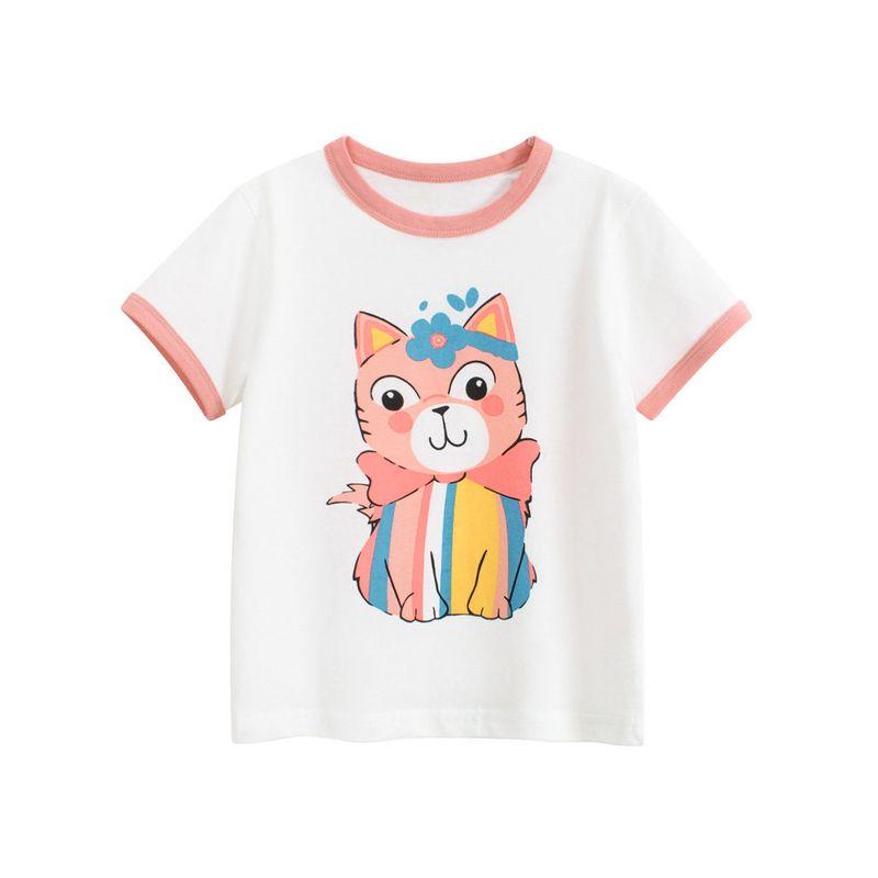 Korean Style Kidsren's Clothing Summer New Style 2026 Kidsren's Pure Cotton Short-Sleeved T-Shirt Cartoon Round Neck Pullover Girls' Clothes