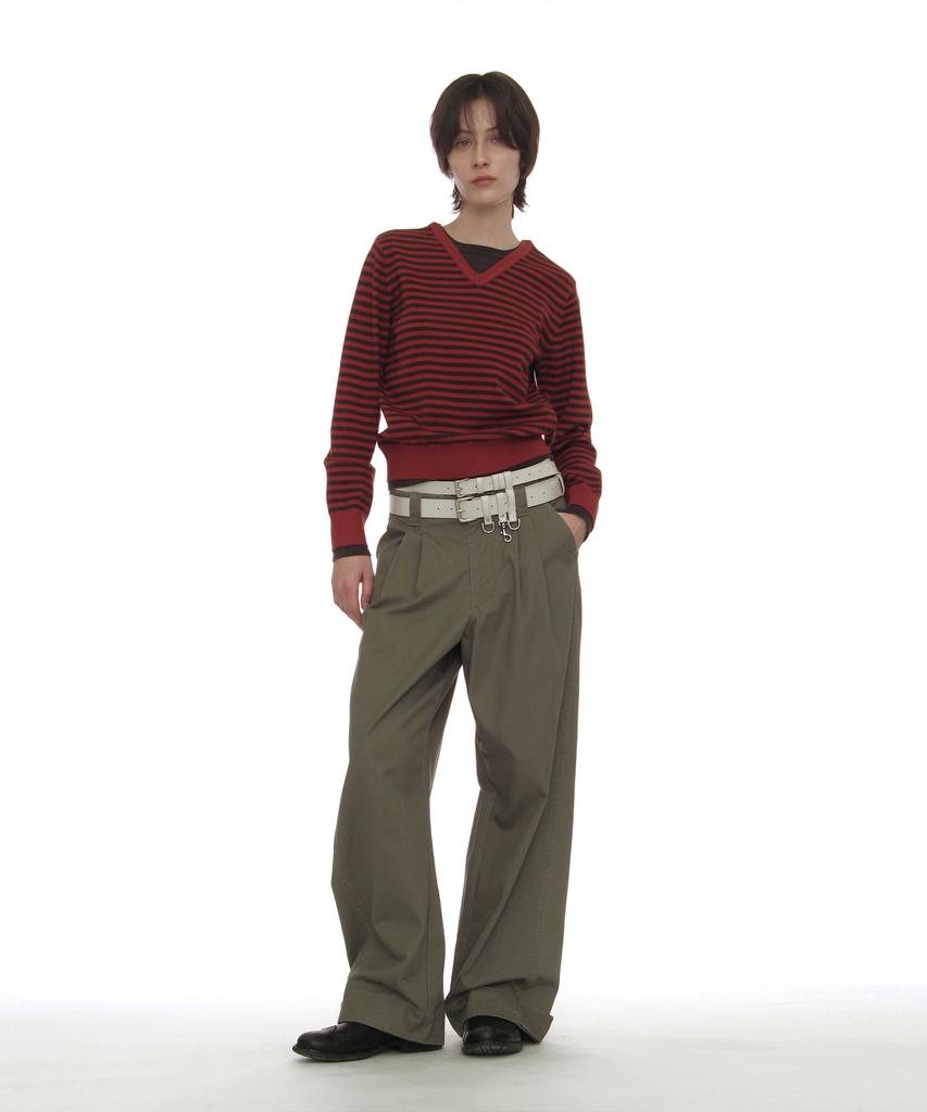 PARTIMENTO WOMEN Colorblock Double Layered Knit Sweater_Chili Stripe