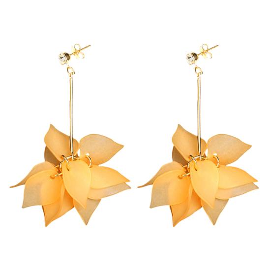 Women Flower Petals Pendant Long Tassel Rhinestone Stud Earrings Jewelry Gift