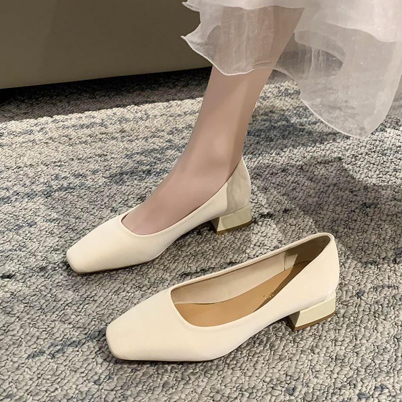 Women's Summer Footwear Square Toe Shoes for Woman 2024 Normal Leather Casual Low Heel Elegant Office Green Shoe Vacation Spring