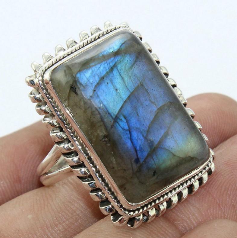 Retro Geometric Square Gemstone Ring Size 8