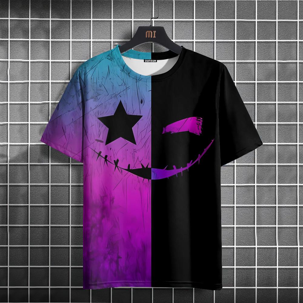 

2024 Новая футболка большого размера для мужчин, повседневная футболка с коротким рукавом и принтом в стиле хип-хоп, футболка больших размеров, забавный пуловер, мужская футболка, топ L