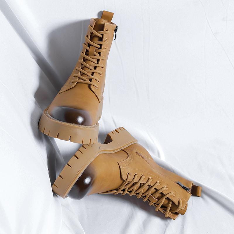 Fashion Leather Mens Ankle Boots High Top Shoes for Men Thick Bottom Male Motorcycle Footwear Stylish British Style Casual Shoes