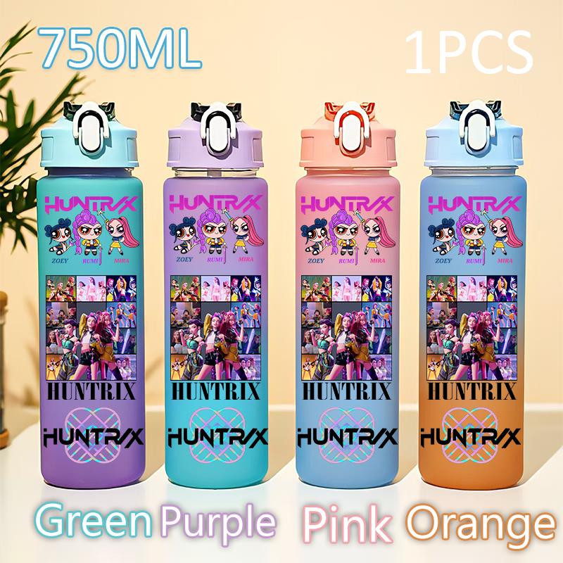 Kpop 750ML Dämonenjäger Wasserflasche K Pop Krieger Rumi Mira Zoey KPOP Trinkflasche Schule Huntrix Kürbis Plastik Wasserbecher