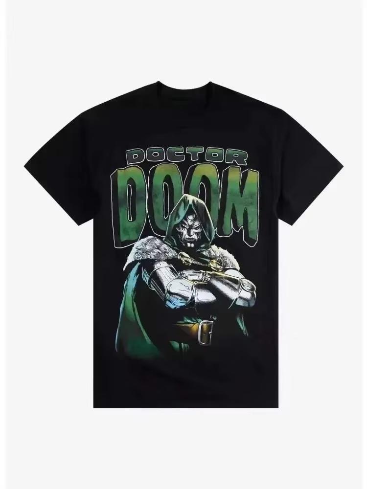 Black Marvel Doctor Doom T-shirt Features His Iconic Arms-Crossed Pose with Bold Green Lettering for Fans of the Legendary Villain 4XL