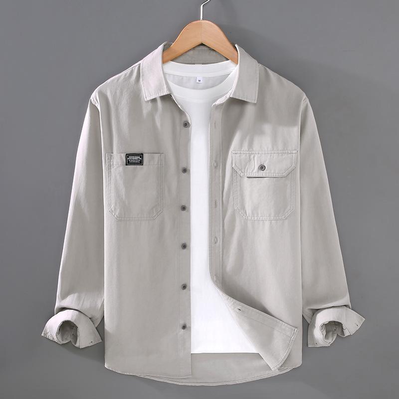 American Retro Style Cargo Long Sleeve Shirt Men Spring Fall Pure Cotton Casual Shirts Double Pocket Square Shirt Fashion Thin Jacket Men