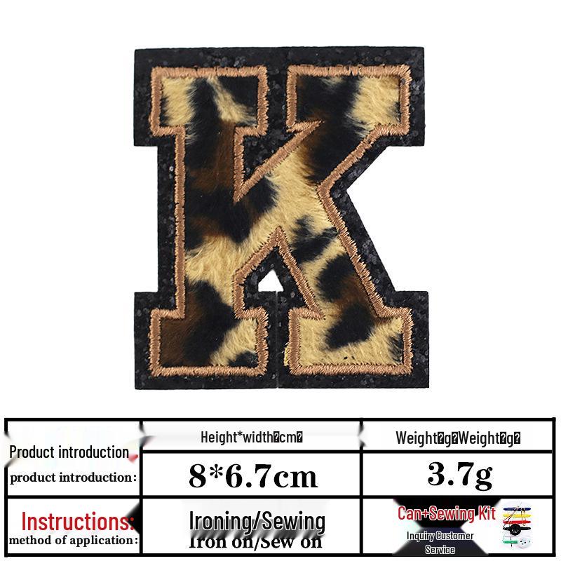 Leopard Print Velvet Cloth Patch with English Letter and Black Sequin Embroidery