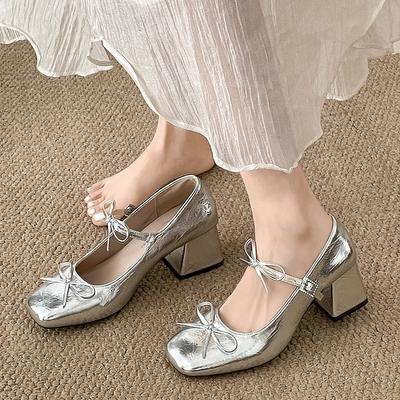 Dicke hohe Absätze und leichte Mund-Einzelschuhe für Damen Frühling und Herbst neu retro mit Rock Mary Jane kleine Lederschuhe