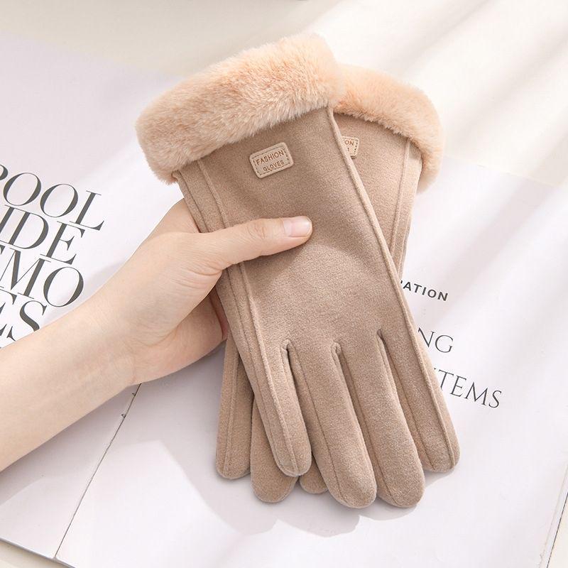 Touchscreen-Fahrradhandschuhe für den Winter für Damen: Samtgefüttert, winddicht, niedliches, schlichtes Design für Outdoor und Reisen