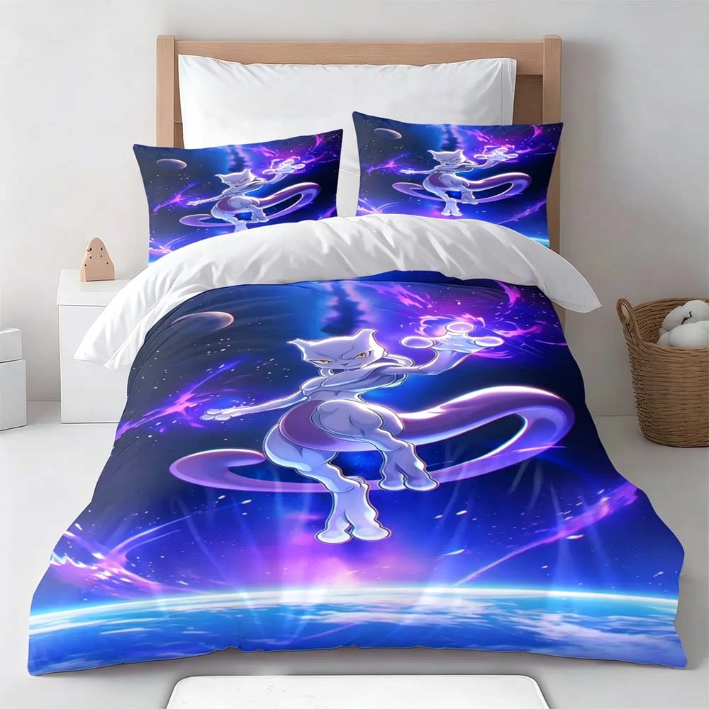 Cartoon Mewtwo Duvet Cover Pillowcase Eevee Bedding Set Boy Girl Bedroom Decoration Children Single Double Size