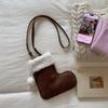 Portable Simple Style Suede Crossbody Bag Fluffy Lightweight Lamb Shoulder Bag Travel Christmas Sock Bag Women
