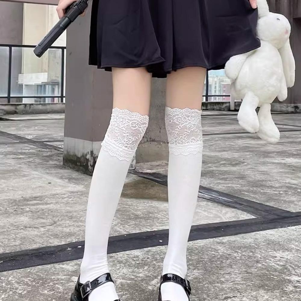 JK Stockings Women Spring and Autumn White Calf Socks Ins Tide Internet Celebrity Japanese Lolita Cute Lace Knee Socks