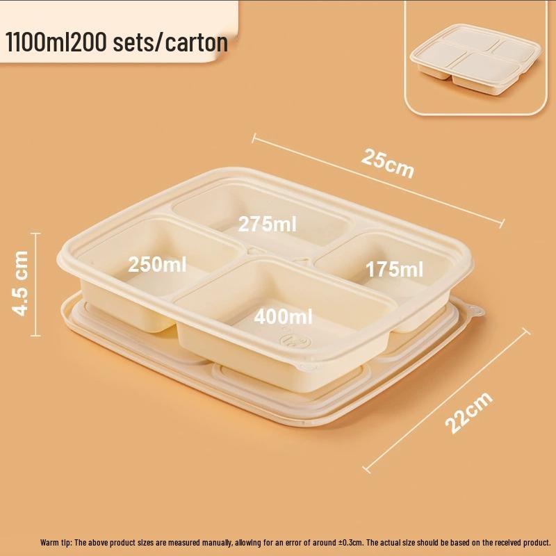 Biodegradable 4-Compartment Takeaway Food Containers with Lids