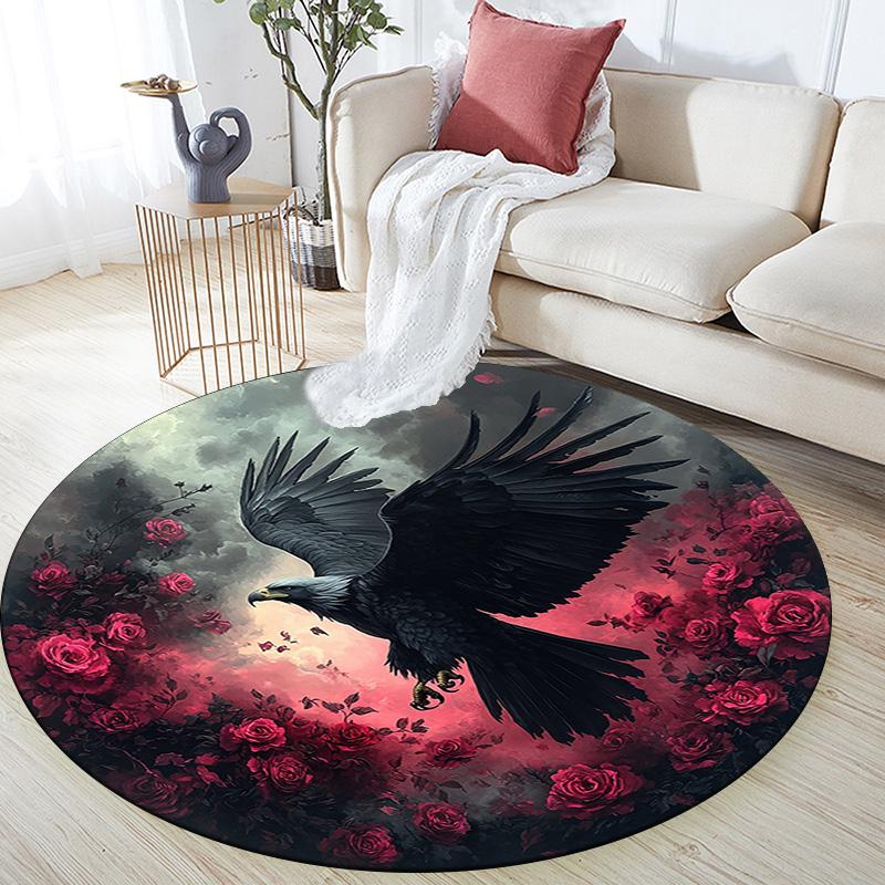 Raven Round Area Rug,Carpet Rug for Living Room Bedroom Sofa Playroom Decor,Non-slip Floor Mat