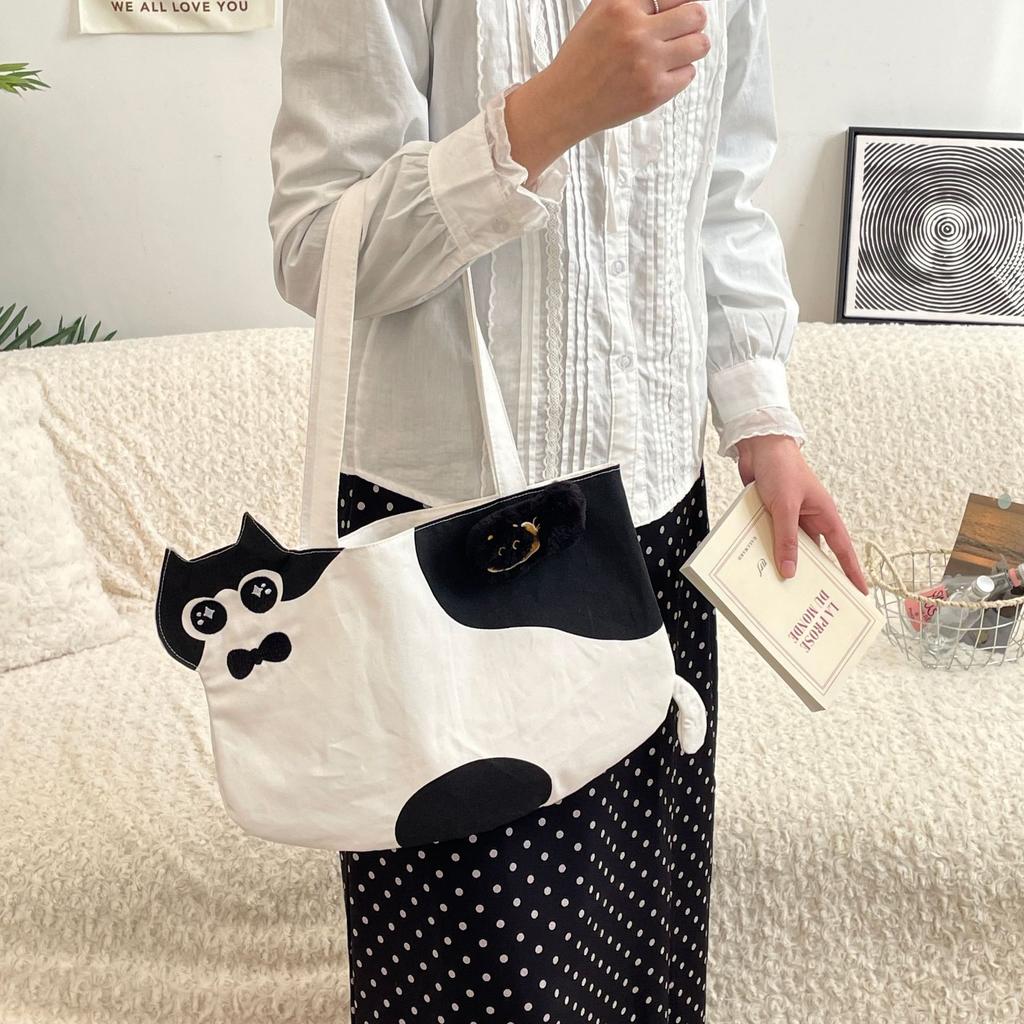 21 Cartoon Kitten Tote Canvas Bag Cute Cute Female Shoulder Bag Student Portable Large Capacity Shopping Bag
