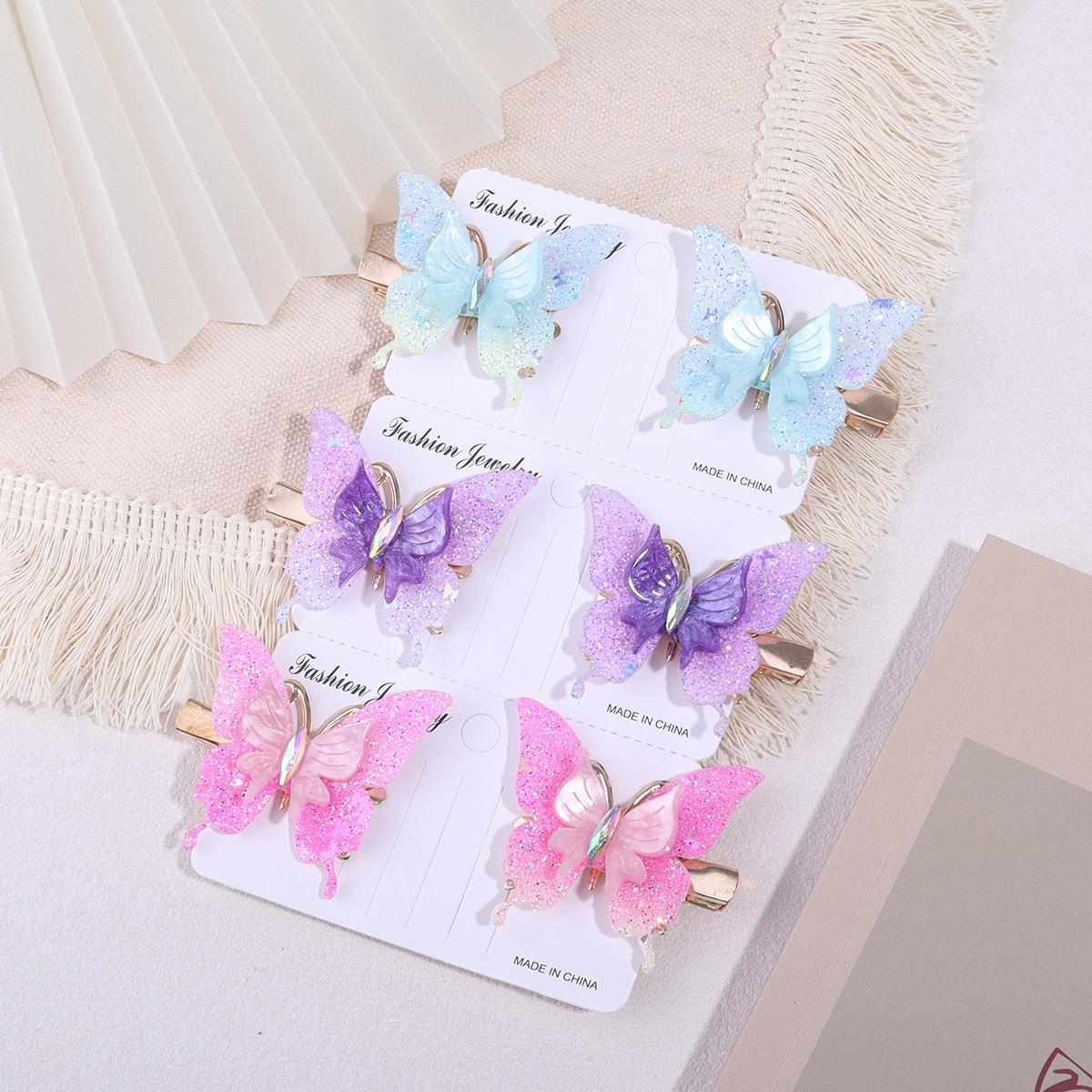 

6Pcs Double Butterfly Hairpin Girls Cute Color Gradual Change Color Butterfly Edge Clip Duck Bill Clip Suitable for Daily