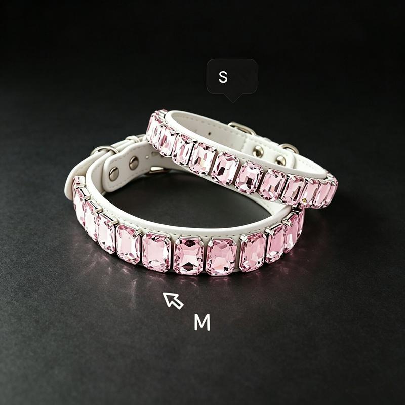 Bling Strass Hundehalsband Weißes PU-Leder Katzenhalsband Funkelndes Kristall Haustierhalsband Verstellbar für Hunde Tägliches Gassi Gehen Party Dekoration