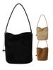 Over the Moon Women's Suede Bucket Bag, Shoulder Bag with Pocket, Korean Style, Black, for Women In Their 50s
