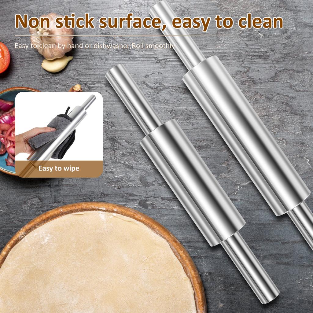 3 Pcs Stainless Steel Rolling Pin with Handles Nonstick Roll Pin Smooth Dough Roller Ergonomic Baking Rolling Pin for Pie Crust