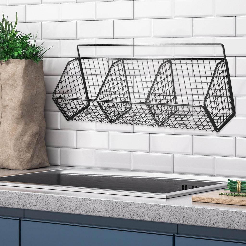 Fruit Basket, Hanging Kitchen Baskets, Wall Mount, Multifunctional Iron Storage Basket for The