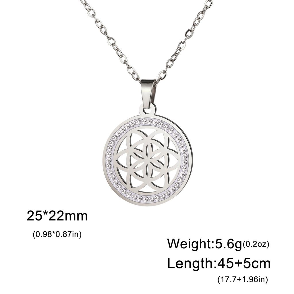 LIKGREAT Flower of Life Round Pendant Necklaces Stainless Steel Fashion Hollow Mandala Chakra Choker Jewelry Gifts for Women Men