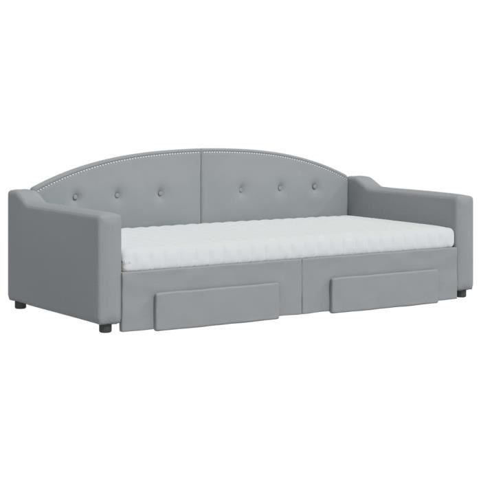 VidaXL Lit de jour avec gigogne et tiroirs gris clair 90x190 cm tissu 3197594