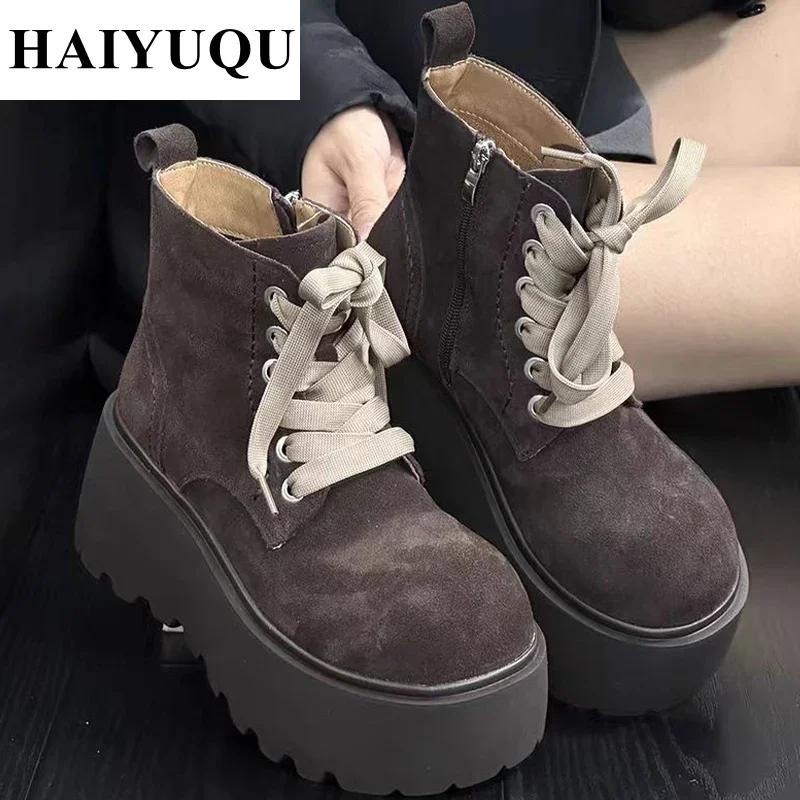 Platform High Heels Women Ankle Boots Lace Up Suede Shoes Designer Winter New Goth Shoes Trend Fashion Pumps Botas Mujer