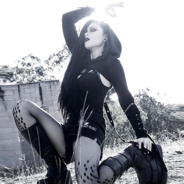 Women Gothic Punk Hoodies Bandage Sexy Vampire Halloween Sweatshirt Crop Top