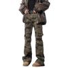 Unisex American Retro Camo Slim Fit Multi-Pocket Jeans with Micro Flare